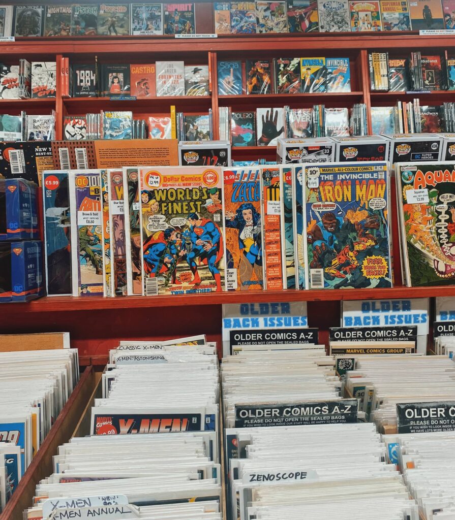 Comic shelves at Mega City Comics