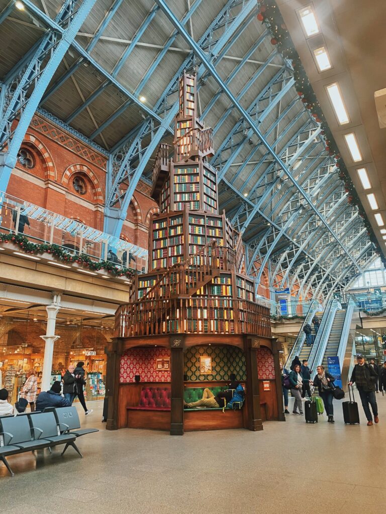 Christmas book tree at St Pancras International Station, London