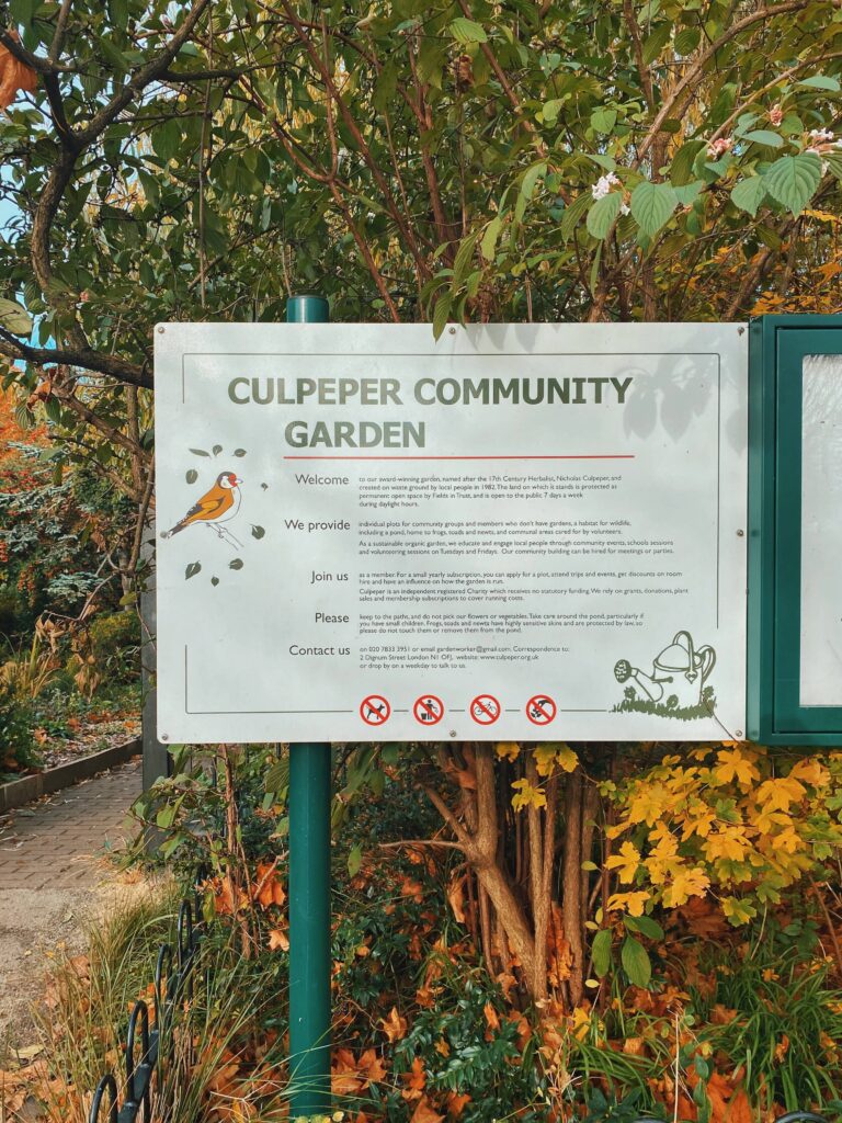 Culpepper Community Garden entrance in Islington, London