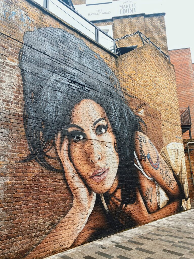 Mural of Amy Winehouse behind The Hawley Arms in Camden