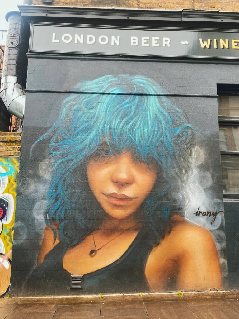 Mural by Irony on Harmood Street beside The Lock Tavern in Camden