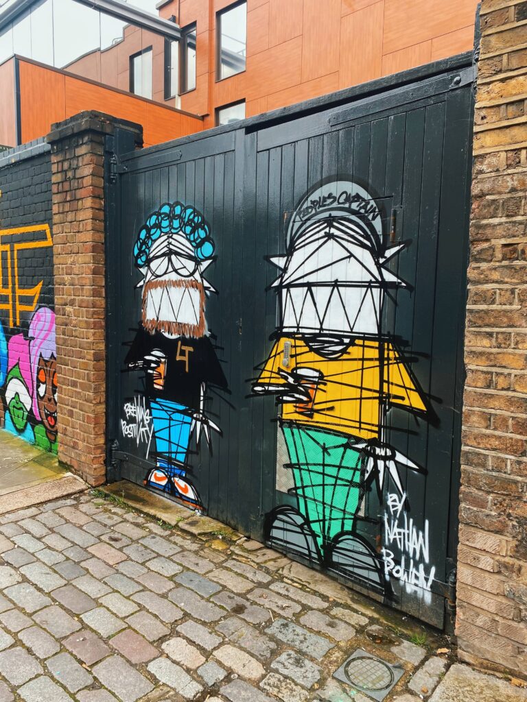 Street art by Nathan Bowen on Hawley Mews in Camden