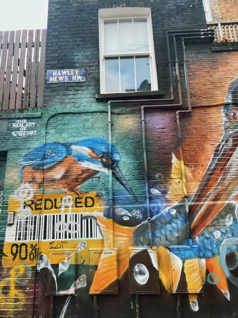 Street art on Hawley Mews in Camden