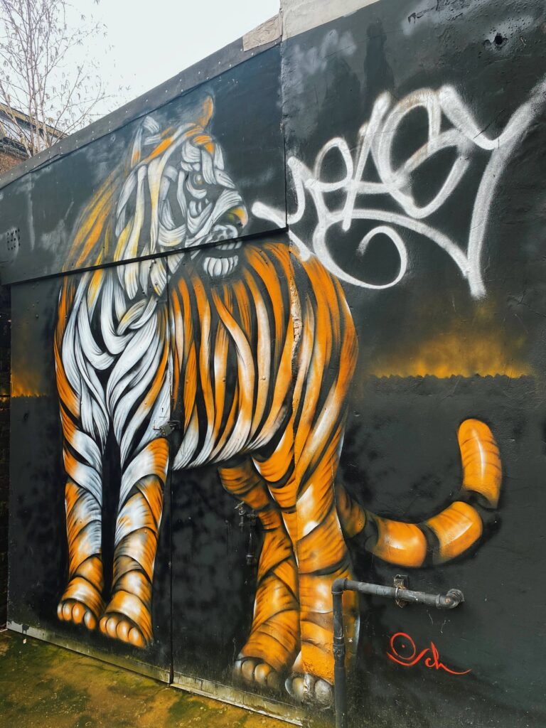 Tiger Street art on Hawley Street in Camden