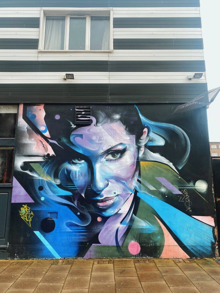 Amy Winehouse mural in Lidlington Place in Camden
