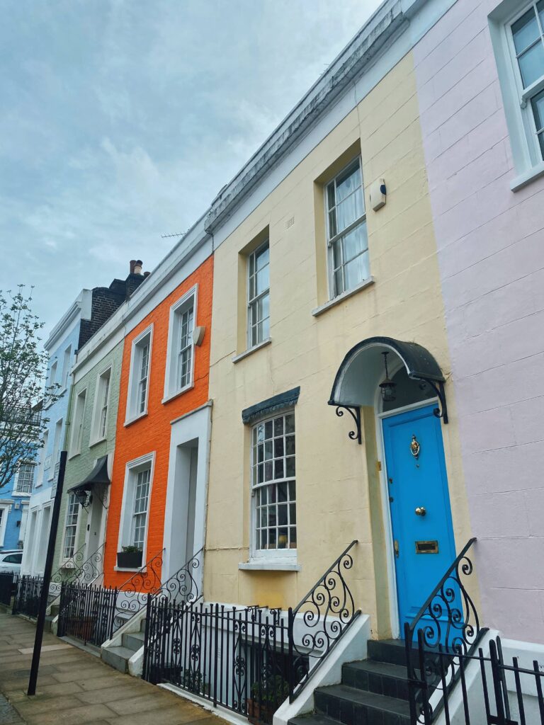 Colorful houses at Farm Place, Notting Hill
