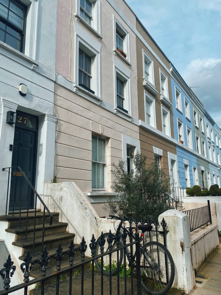 A row of colorful houses on Lonsdale Road, Notting Hill