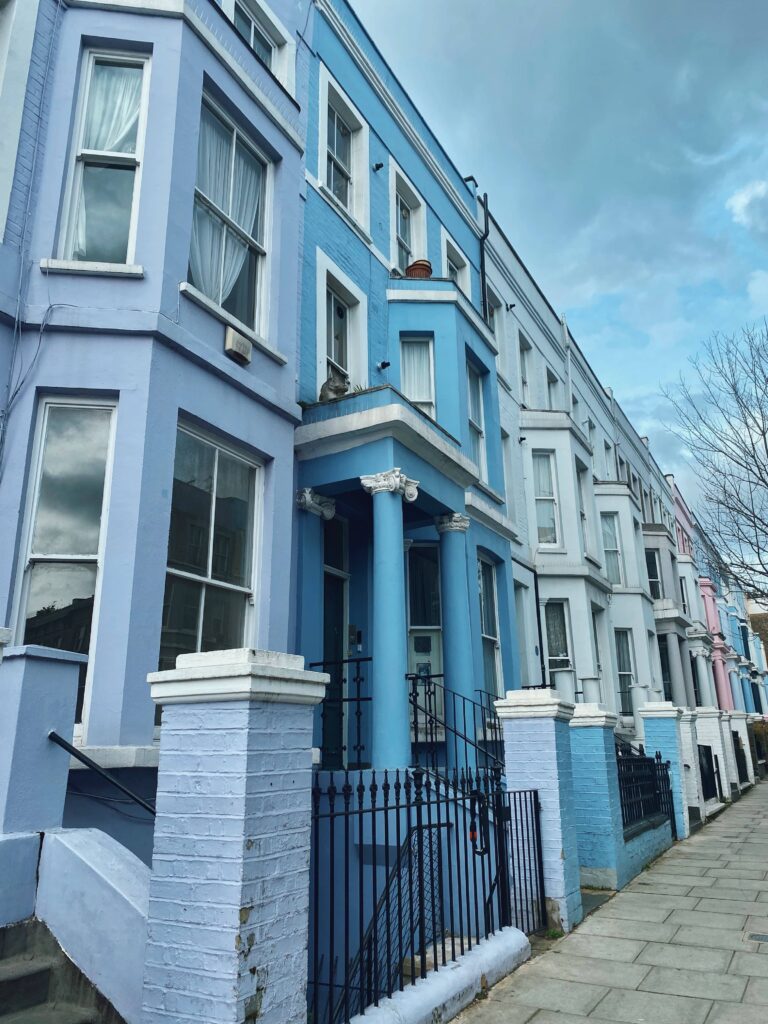 A row of colorful houses on Westbourne Park Road, Notting Hill