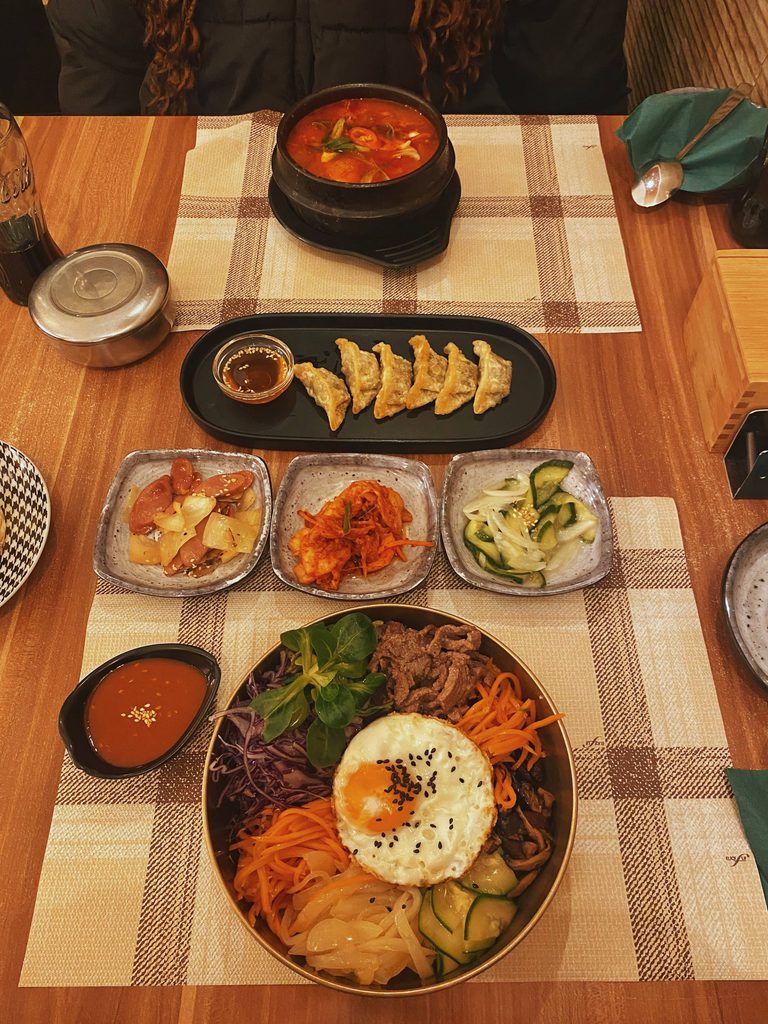 Plates of Korean cuisine at a restaurants