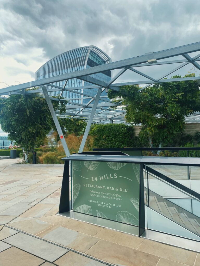 Entrance to 14 Hills restaurant at the Garden at 120 building