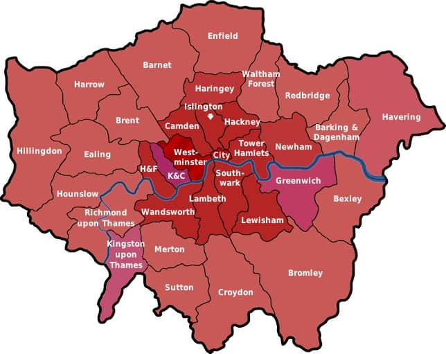 Map of London's boroughs
