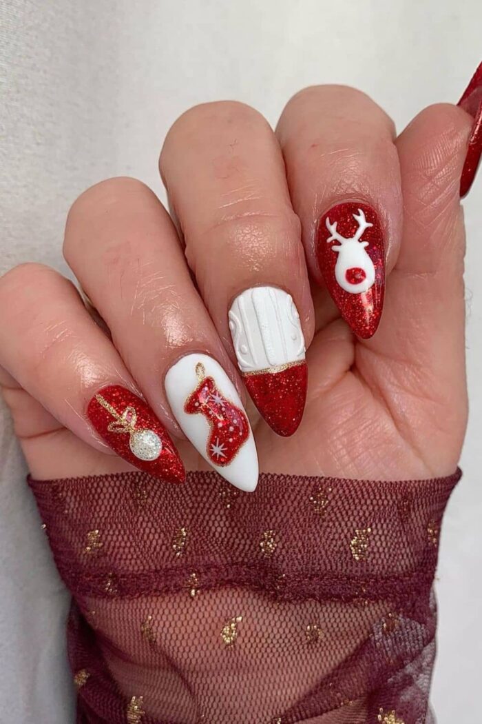 90+ Red Christmas Nails To Rock This Festive Season